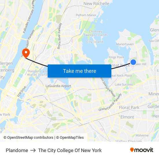 Plandome to The City College Of New York map