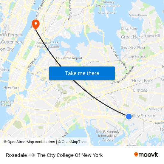 Rosedale to The City College Of New York map