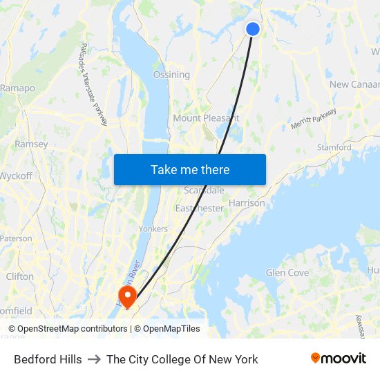 Bedford Hills to The City College Of New York map