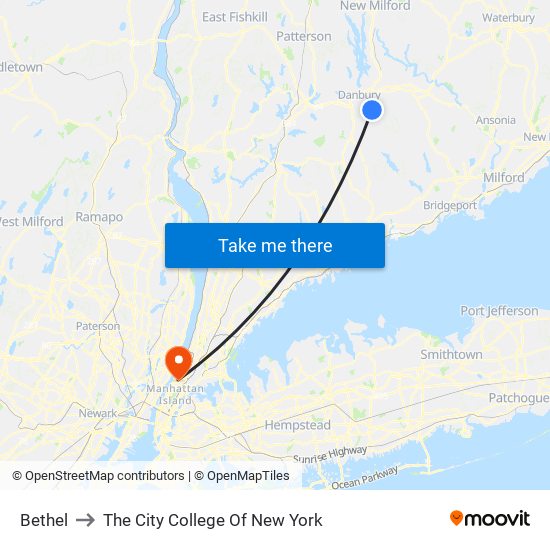 Bethel to The City College Of New York map