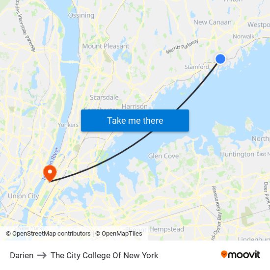 Darien to The City College Of New York map