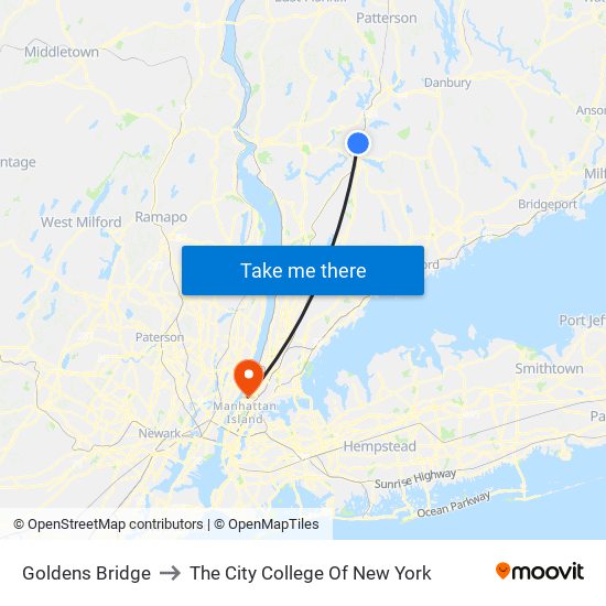 Goldens Bridge to The City College Of New York map