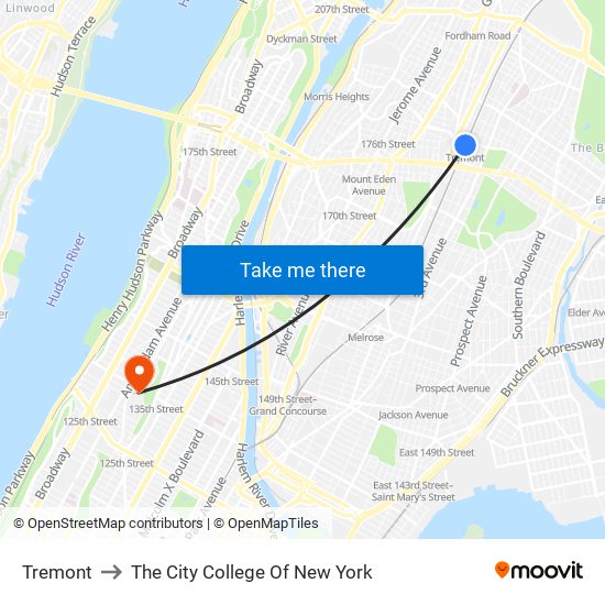 Tremont to The City College Of New York map