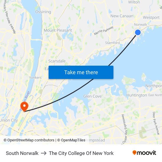 South Norwalk to The City College Of New York map