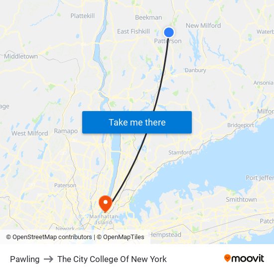 Pawling to The City College Of New York map