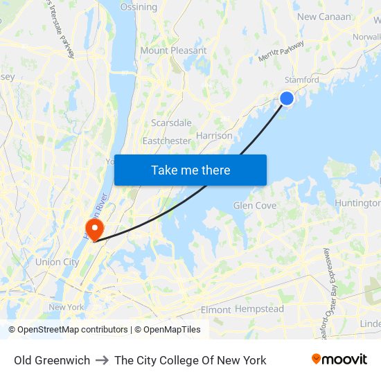 Old Greenwich to The City College Of New York map