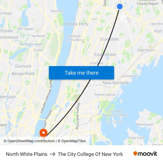 North White Plains to The City College Of New York map