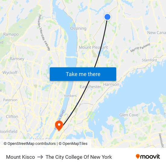 Mount Kisco to The City College Of New York map