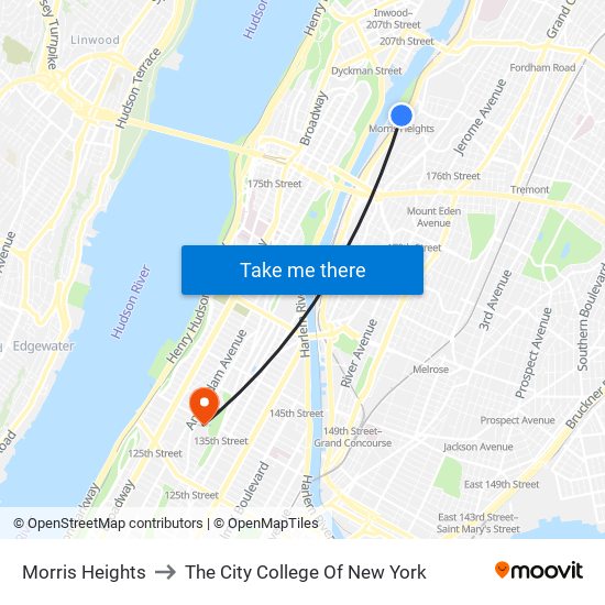 Morris Heights to The City College Of New York map