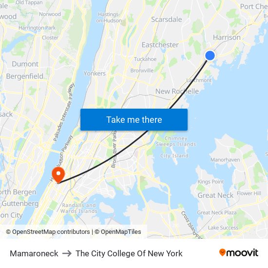 Mamaroneck to The City College Of New York map