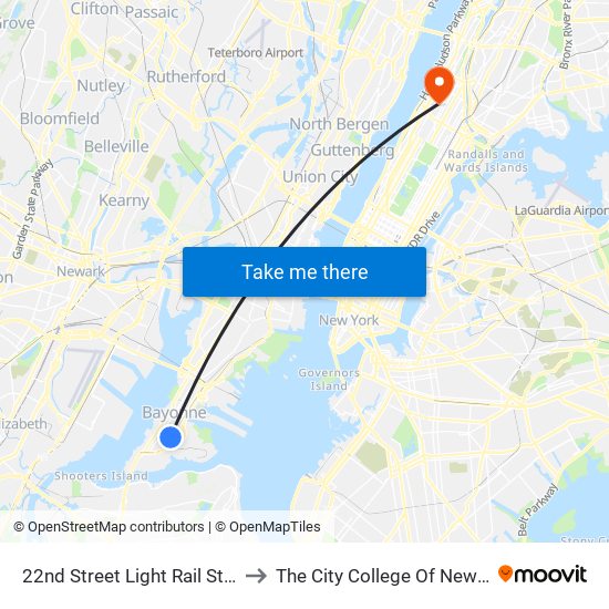 22nd Street Light Rail Station to The City College Of New York map