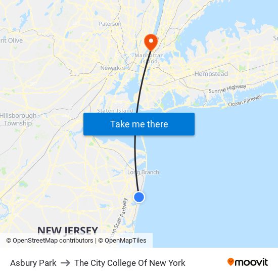 Asbury Park to The City College Of New York map