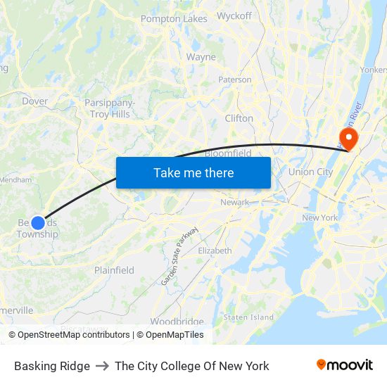 Basking Ridge to The City College Of New York map