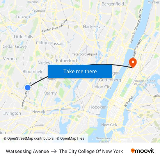 Watsessing Avenue to The City College Of New York map