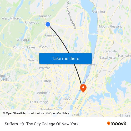 Suffern to The City College Of New York map