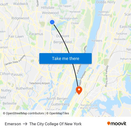 Emerson to The City College Of New York map