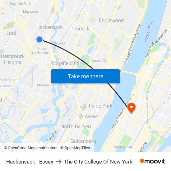 Hackensack - Essex to The City College Of New York map