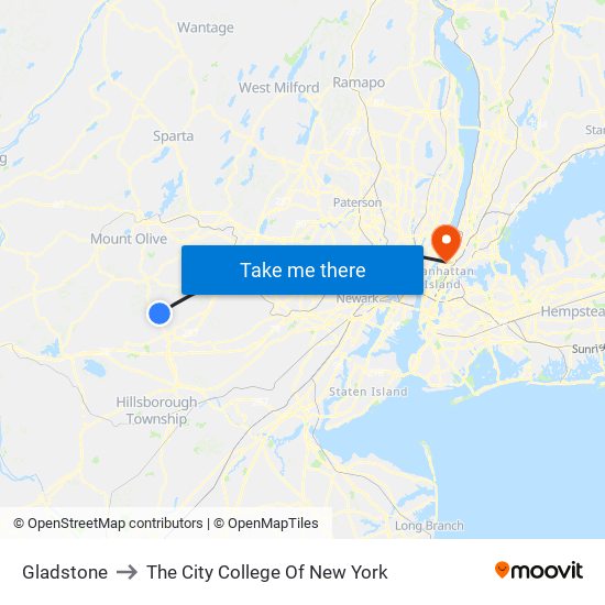 Gladstone to The City College Of New York map