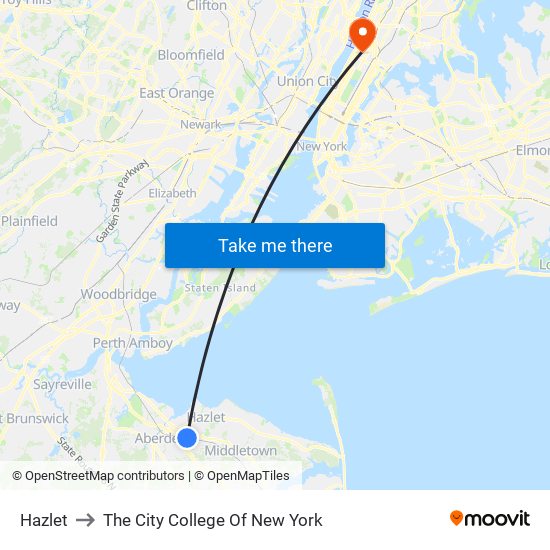 Hazlet to The City College Of New York map