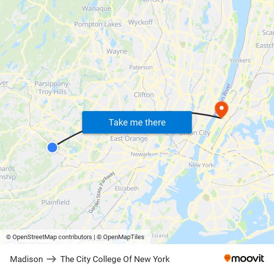 Madison to The City College Of New York map