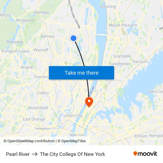 Pearl River to The City College Of New York map