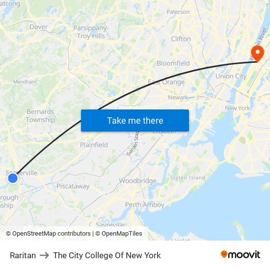 Raritan to The City College Of New York map