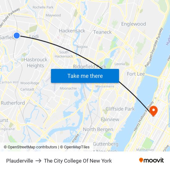 Plauderville to The City College Of New York map