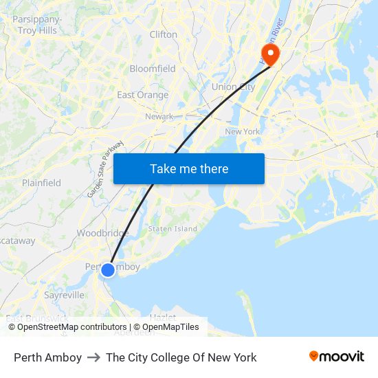 Perth Amboy to The City College Of New York map