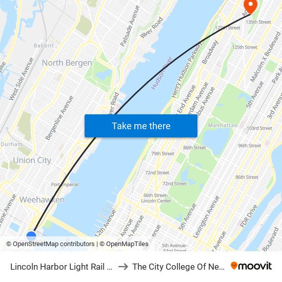 Lincoln Harbor Light Rail Station to The City College Of New York map