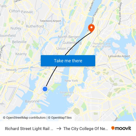 Richard Street Light Rail Station to The City College Of New York map