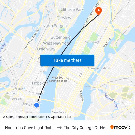 Harsimus Cove Light Rail Station to The City College Of New York map