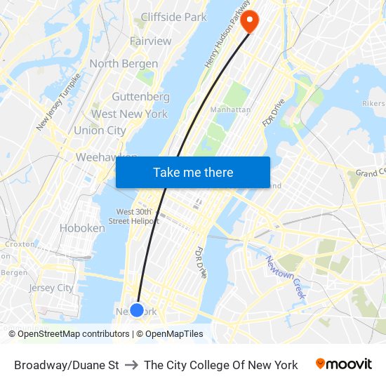 Broadway/Duane St to The City College Of New York map