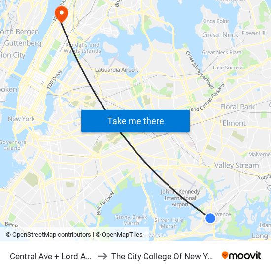 Central Ave + Lord Ave. to The City College Of New York map