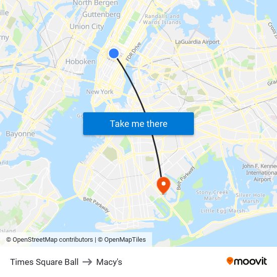 Times Square Ball to Macy's map