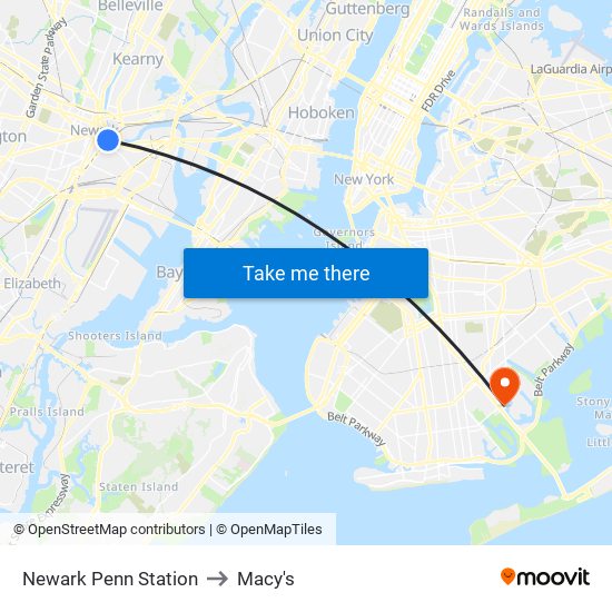 Newark Penn Station to Macy's map