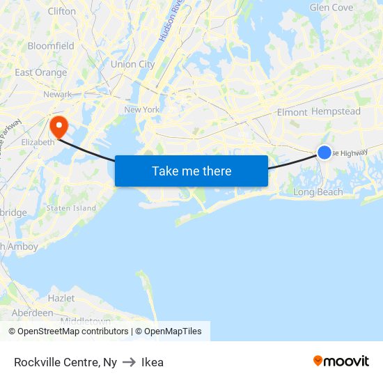 Rockville Centre, Ny to Ikea map