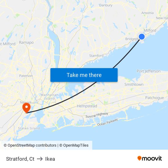 Stratford, Ct to Ikea map