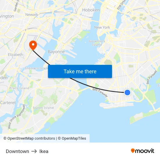 Downtown to Ikea map