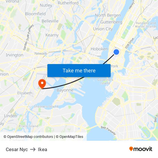 Cesar Nyc to Ikea map