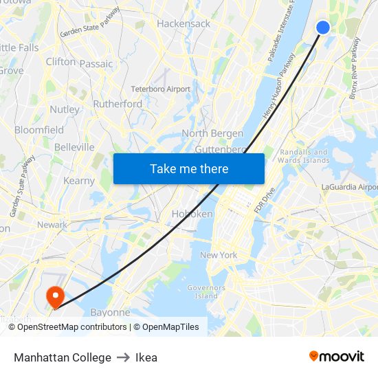 Manhattan College to Ikea map