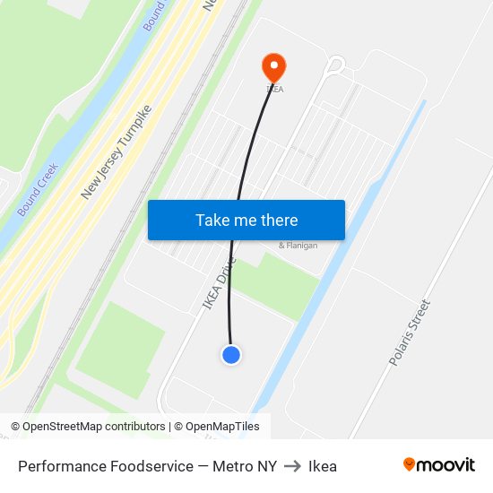 Performance Foodservice — Metro NY to Ikea map