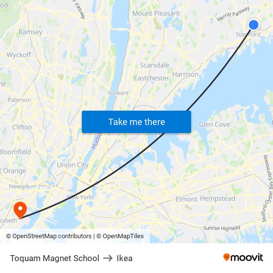 Toquam Magnet School to Ikea map