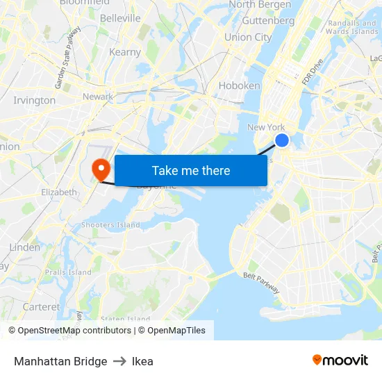 Manhattan Bridge to Ikea map