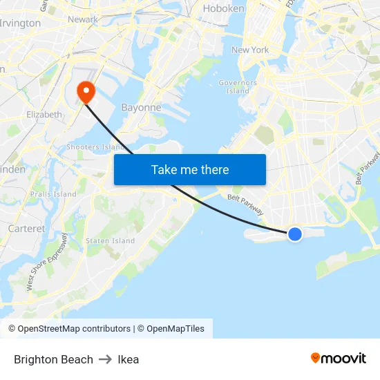 Brighton Beach to Ikea map