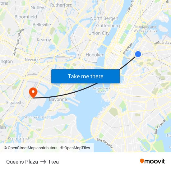 Queens Plaza to Ikea map