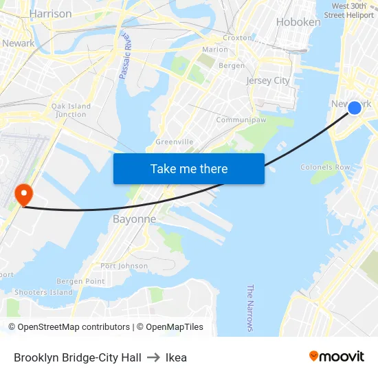 Brooklyn Bridge-City Hall to Ikea map