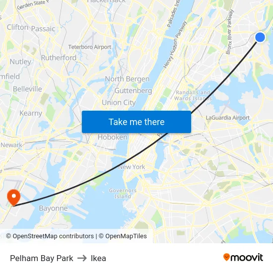 Pelham Bay Park to Ikea map