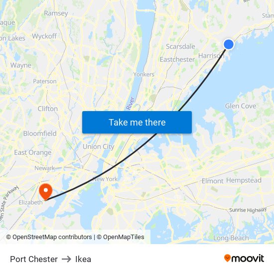 Port Chester to Ikea map