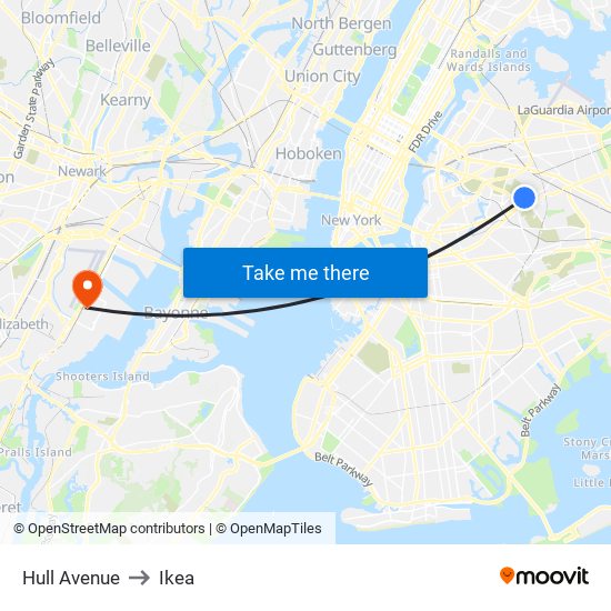 Hull Avenue to Ikea map