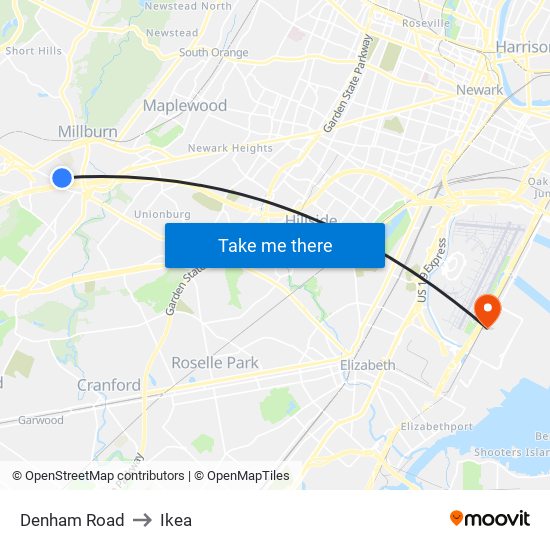 Denham Road to Ikea map